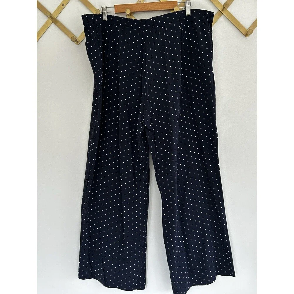 J.Jill Pants Size XL Navy Blue White Polka Dots Elastic Waist Wide Leg Nautical - Picture 6 of 8